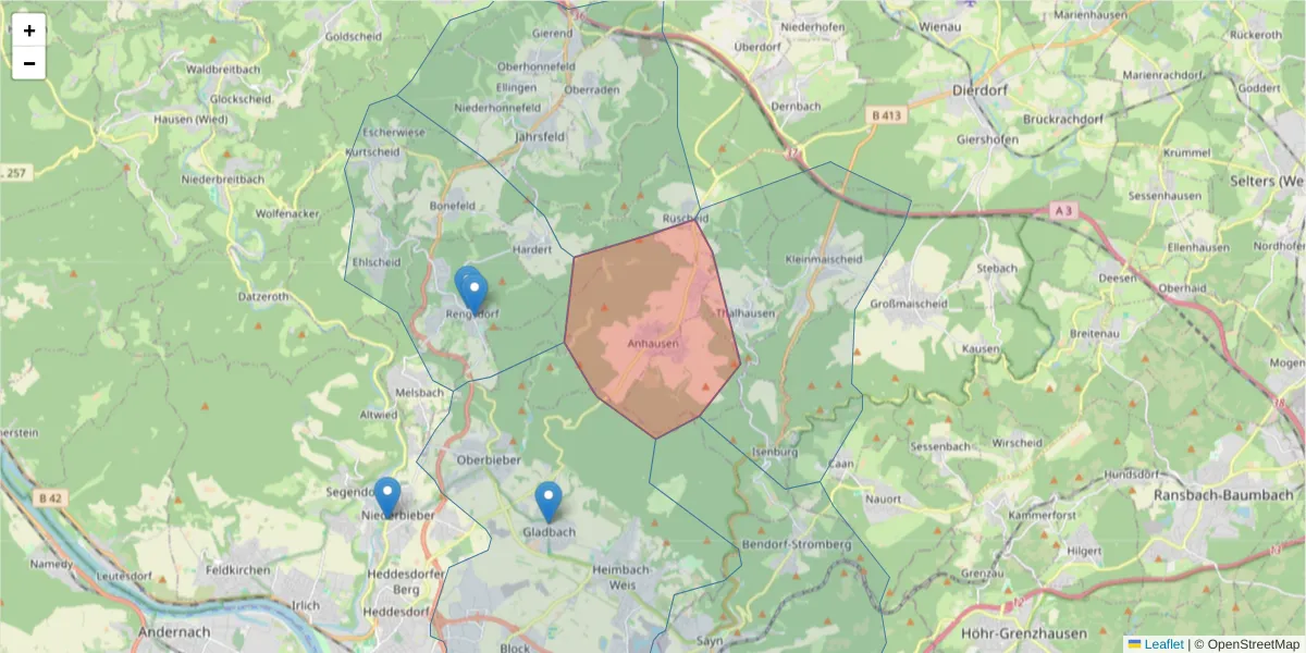 Karte des Postleitzahlen Bereichs  und der umliegenden Postleitzahlen in Deutschland