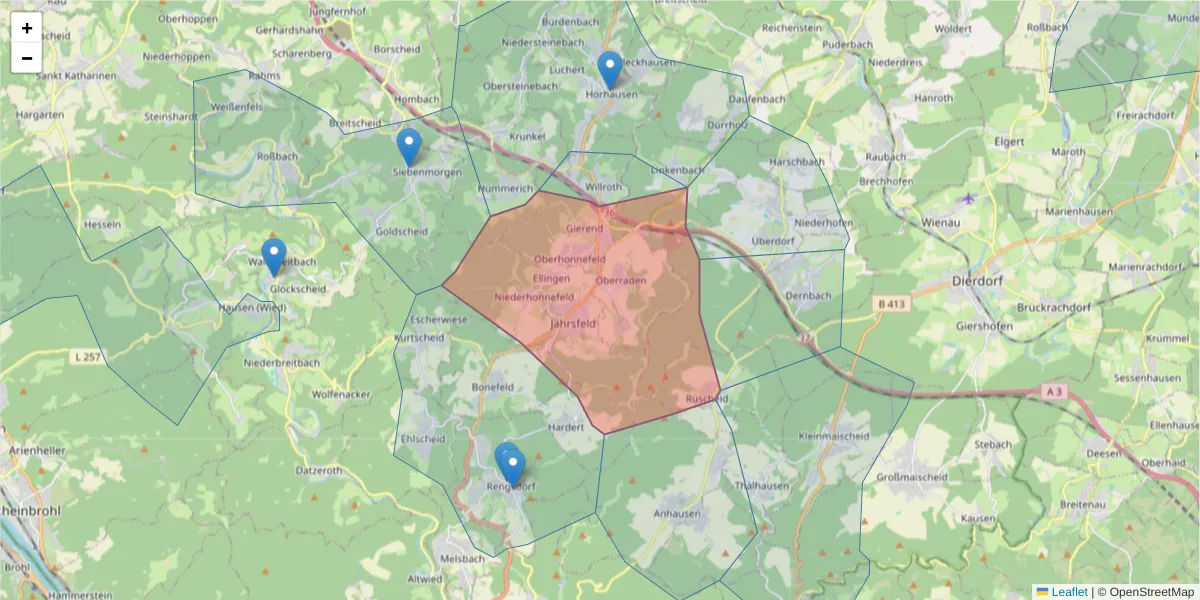 Karte des Postleitzahlen Bereichs  und der umliegenden Postleitzahlen in Deutschland