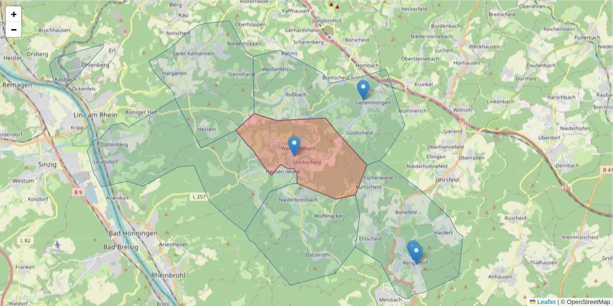 Karte des Postleitzahlen Bereichs  und der umliegenden Postleitzahlen in Deutschland