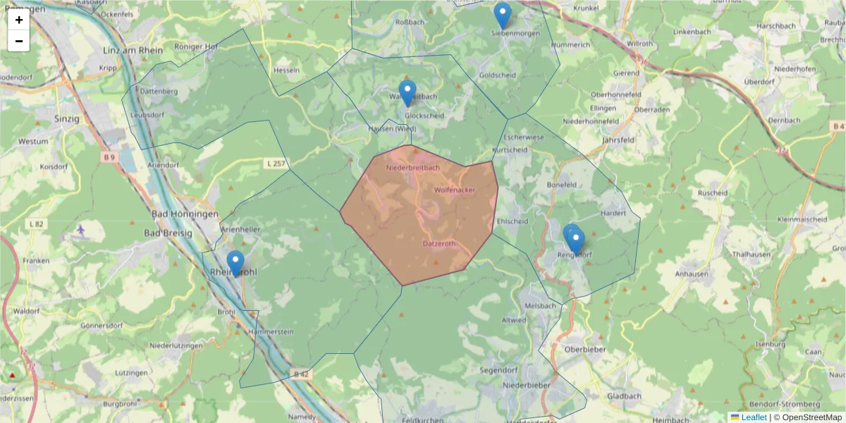 Karte des Postleitzahlen Bereichs  und der umliegenden Postleitzahlen in Deutschland