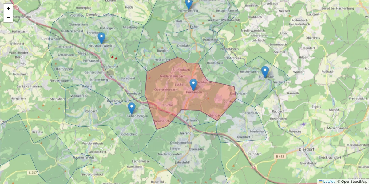 Karte des Postleitzahlen Bereichs  und der umliegenden Postleitzahlen in Deutschland