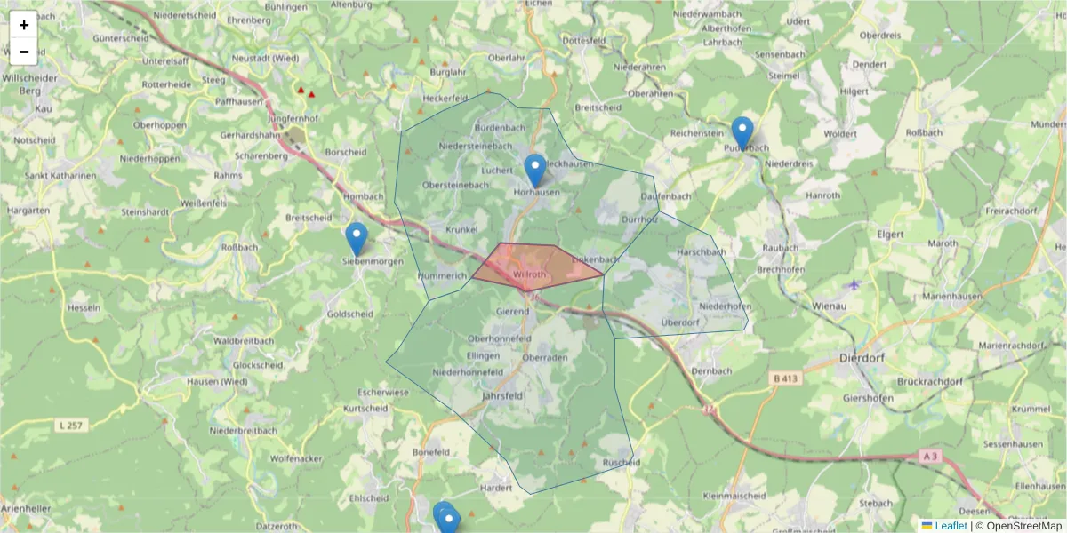 Karte des Postleitzahlen Bereichs  und der umliegenden Postleitzahlen in Deutschland