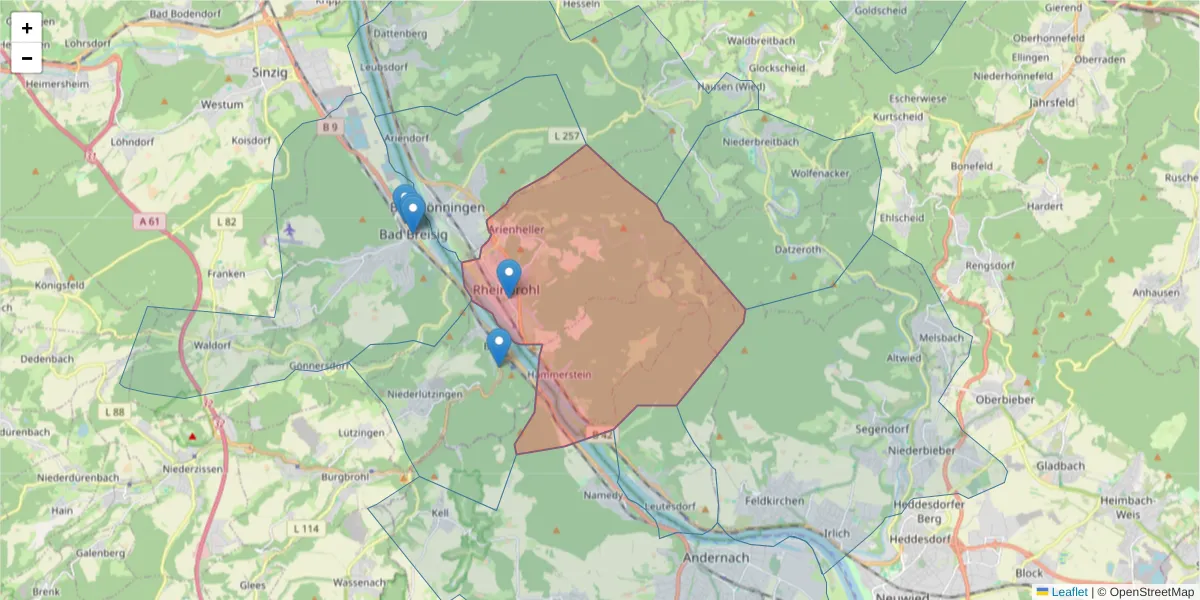 Karte des Postleitzahlen Bereichs  und der umliegenden Postleitzahlen in Deutschland