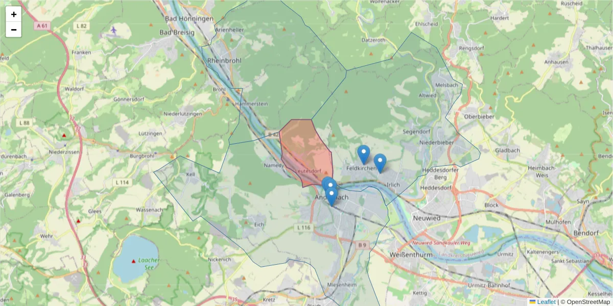 Karte des Postleitzahlen Bereichs  und der umliegenden Postleitzahlen in Deutschland