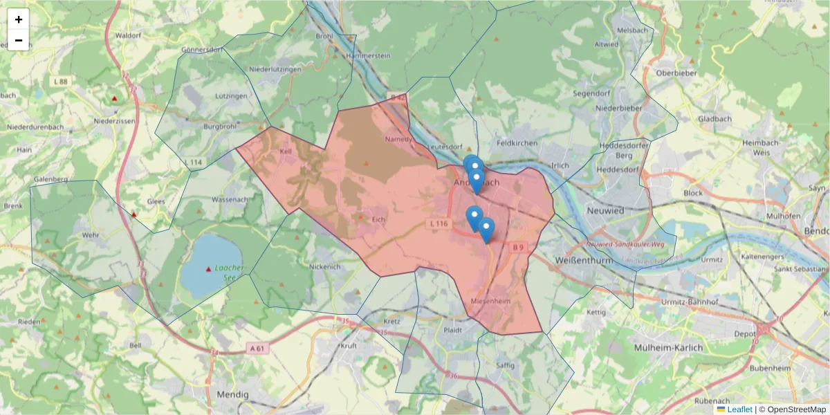 Karte des Postleitzahlen Bereichs  und der umliegenden Postleitzahlen in Deutschland
