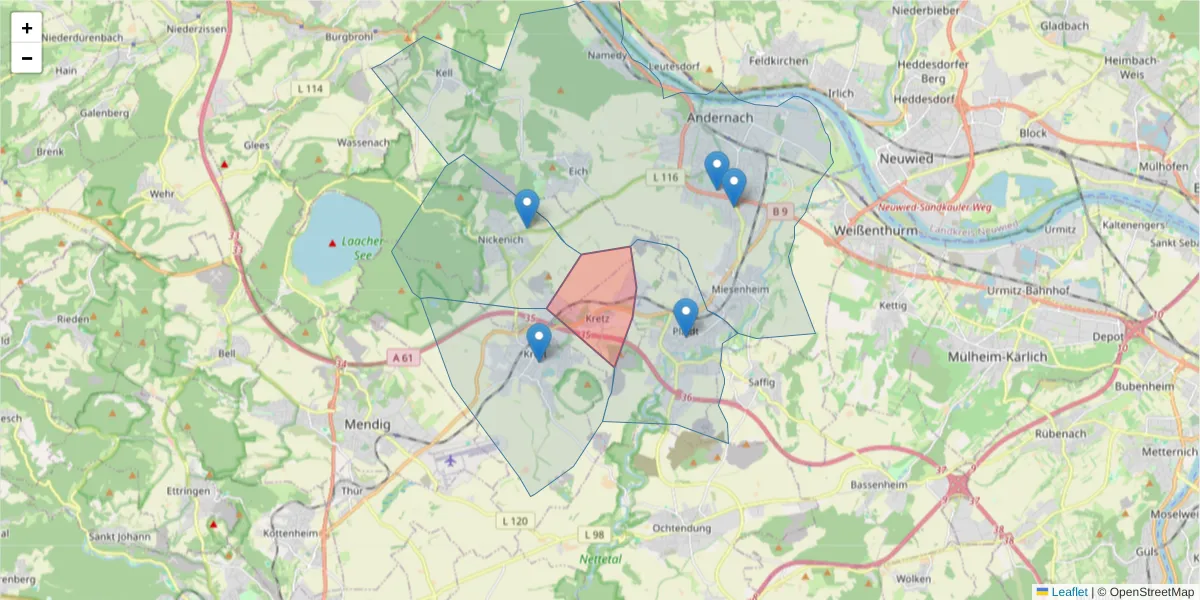 Karte des Postleitzahlen Bereichs  und der umliegenden Postleitzahlen in Deutschland