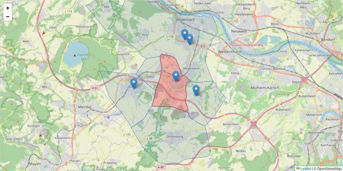 Karte des Postleitzahlen Bereichs  und der umliegenden Postleitzahlen in Deutschland