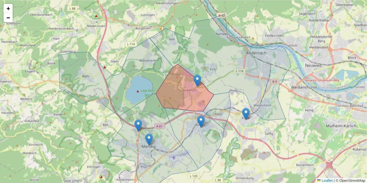 Karte des Postleitzahlen Bereichs  und der umliegenden Postleitzahlen in Deutschland