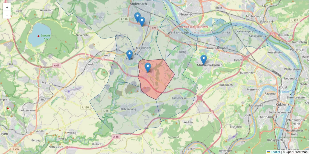 Karte des Postleitzahlen Bereichs  und der umliegenden Postleitzahlen in Deutschland