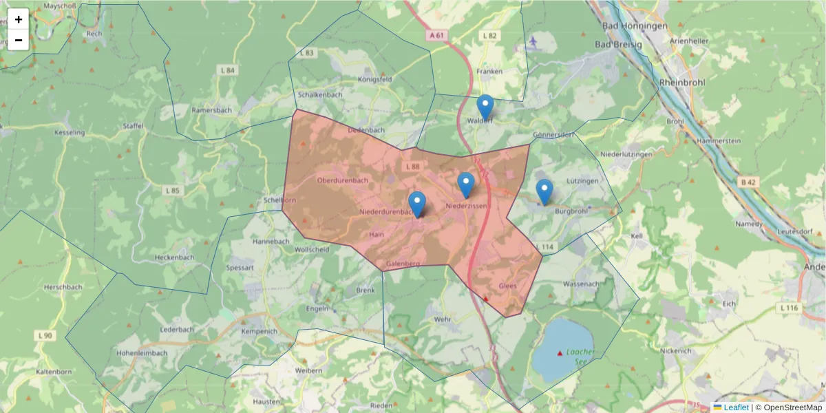 Karte des Postleitzahlen Bereichs  und der umliegenden Postleitzahlen in Deutschland