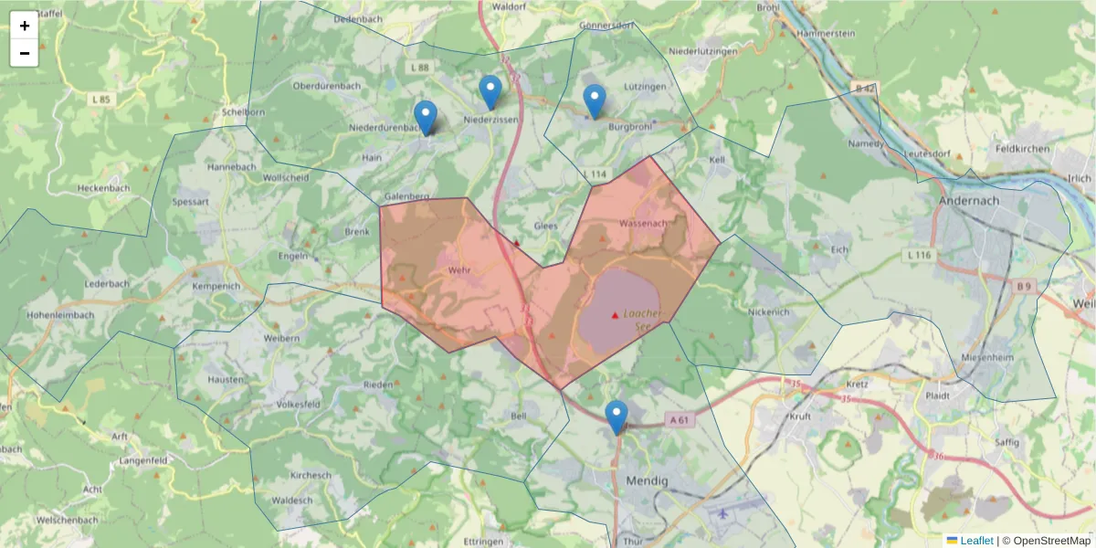 Karte des Postleitzahlen Bereichs  und der umliegenden Postleitzahlen in Deutschland