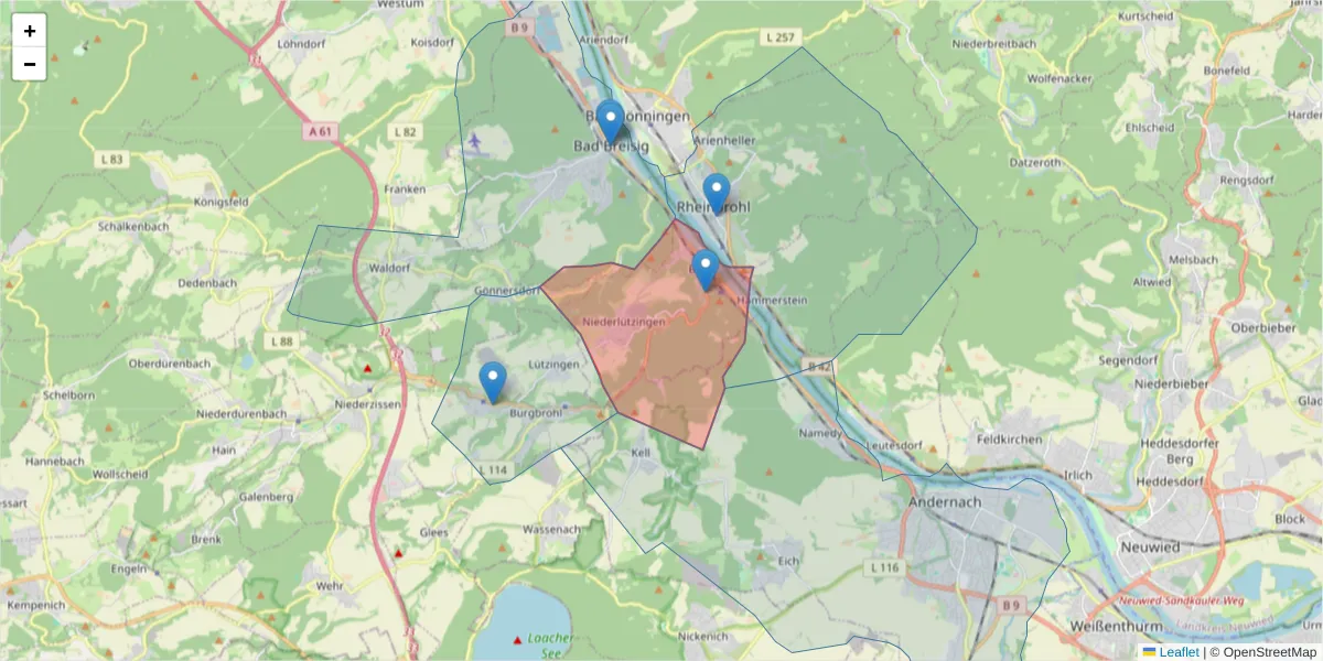 Karte des Postleitzahlen Bereichs  und der umliegenden Postleitzahlen in Deutschland