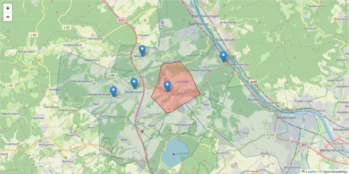 Karte des Postleitzahlen Bereichs  und der umliegenden Postleitzahlen in Deutschland