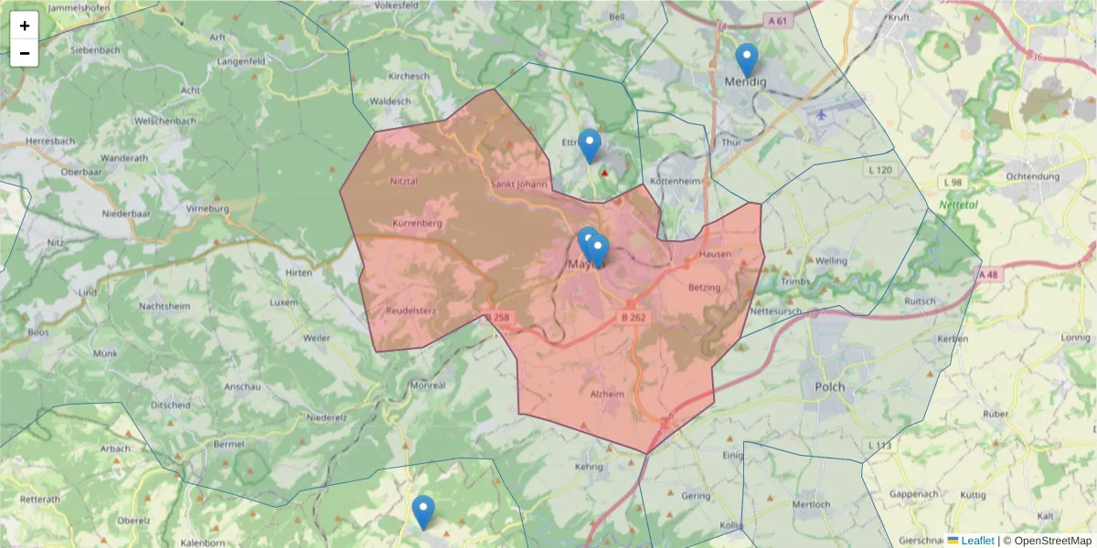 Karte des Postleitzahlen Bereichs  und der umliegenden Postleitzahlen in Deutschland