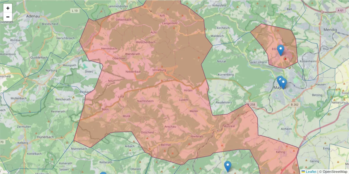 Karte des Postleitzahlen Bereichs  und der umliegenden Postleitzahlen in Deutschland