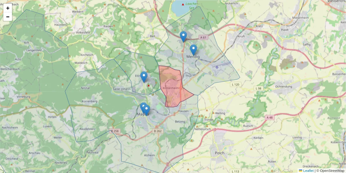 Karte des Postleitzahlen Bereichs  und der umliegenden Postleitzahlen in Deutschland