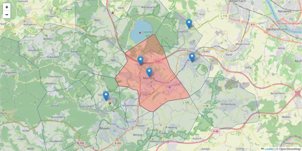 Karte des Postleitzahlen Bereichs  und der umliegenden Postleitzahlen in Deutschland