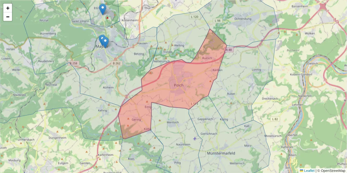 Karte des Postleitzahlen Bereichs  und der umliegenden Postleitzahlen in Deutschland