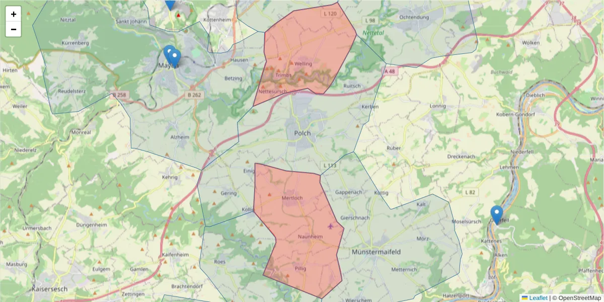 Karte des Postleitzahlen Bereichs  und der umliegenden Postleitzahlen in Deutschland