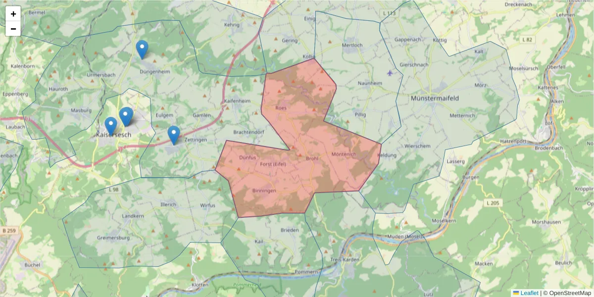 Karte des Postleitzahlen Bereichs  und der umliegenden Postleitzahlen in Deutschland