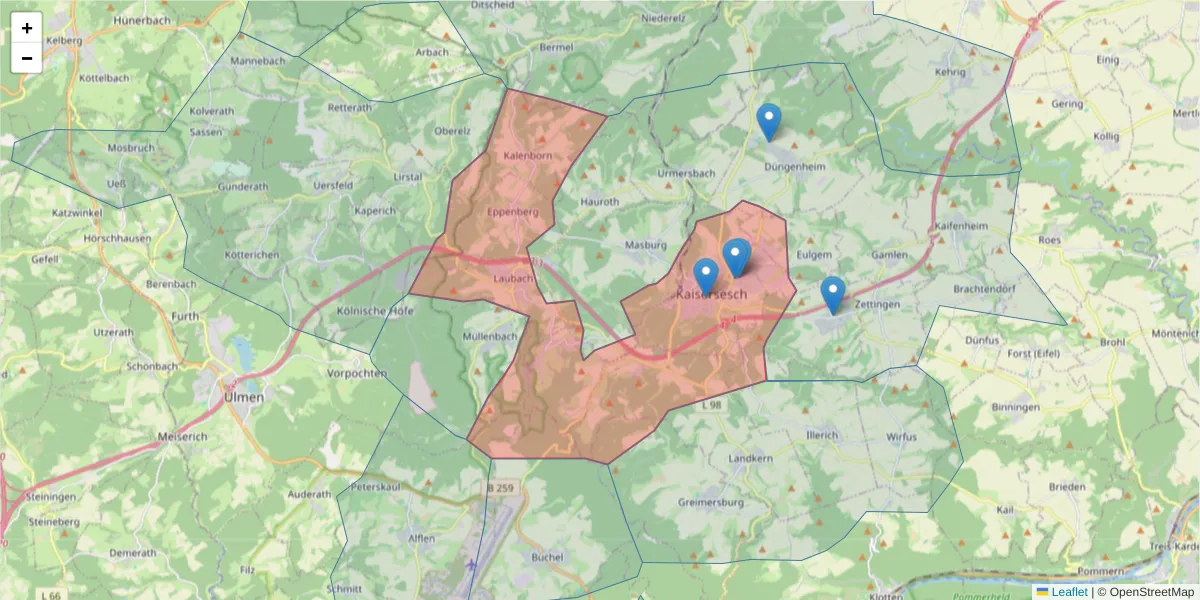 Karte des Postleitzahlen Bereichs  und der umliegenden Postleitzahlen in Deutschland