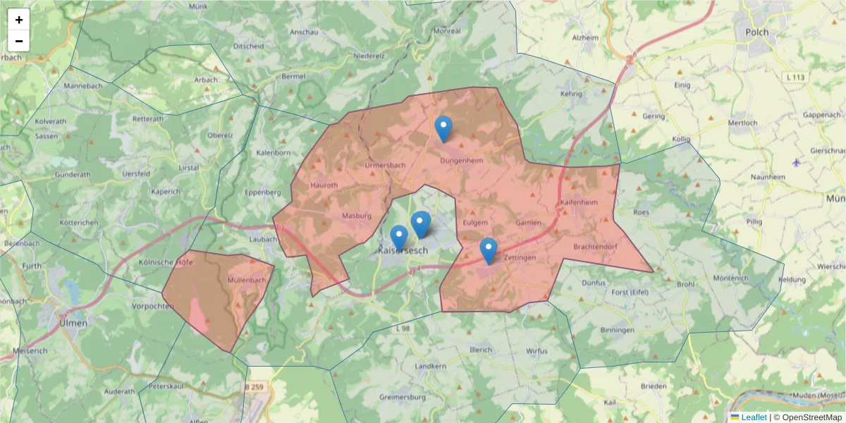 Karte des Postleitzahlen Bereichs  und der umliegenden Postleitzahlen in Deutschland