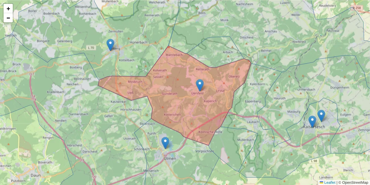 Karte des Postleitzahlen Bereichs  und der umliegenden Postleitzahlen in Deutschland