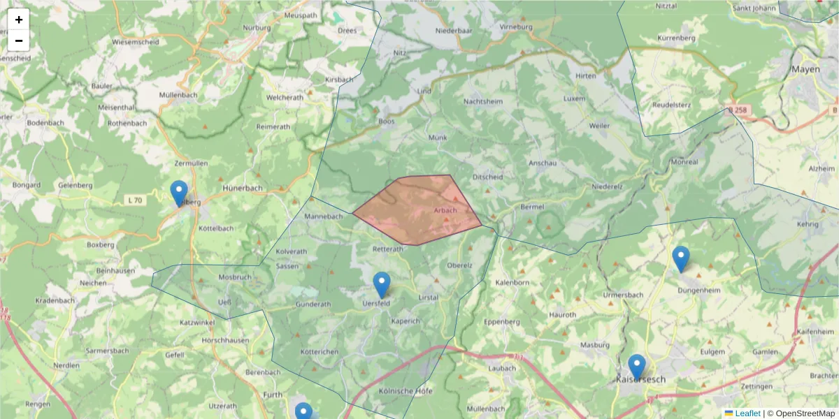 Karte des Postleitzahlen Bereichs  und der umliegenden Postleitzahlen in Deutschland