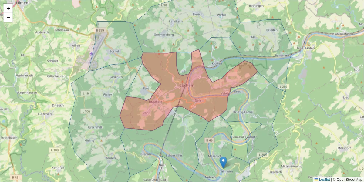 Karte des Postleitzahlen Bereichs  und der umliegenden Postleitzahlen in Deutschland