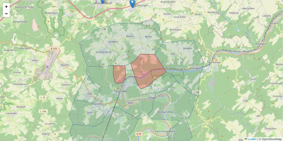 Karte des Postleitzahlen Bereichs  und der umliegenden Postleitzahlen in Deutschland