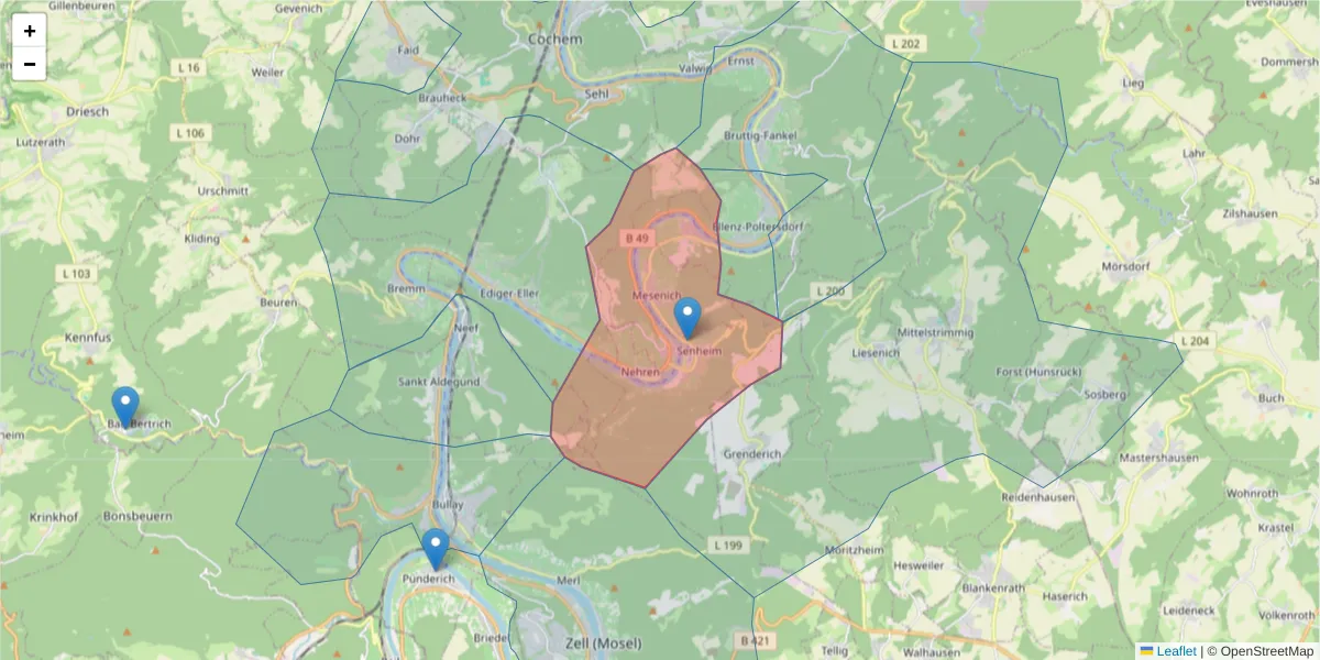 Karte des Postleitzahlen Bereichs  und der umliegenden Postleitzahlen in Deutschland