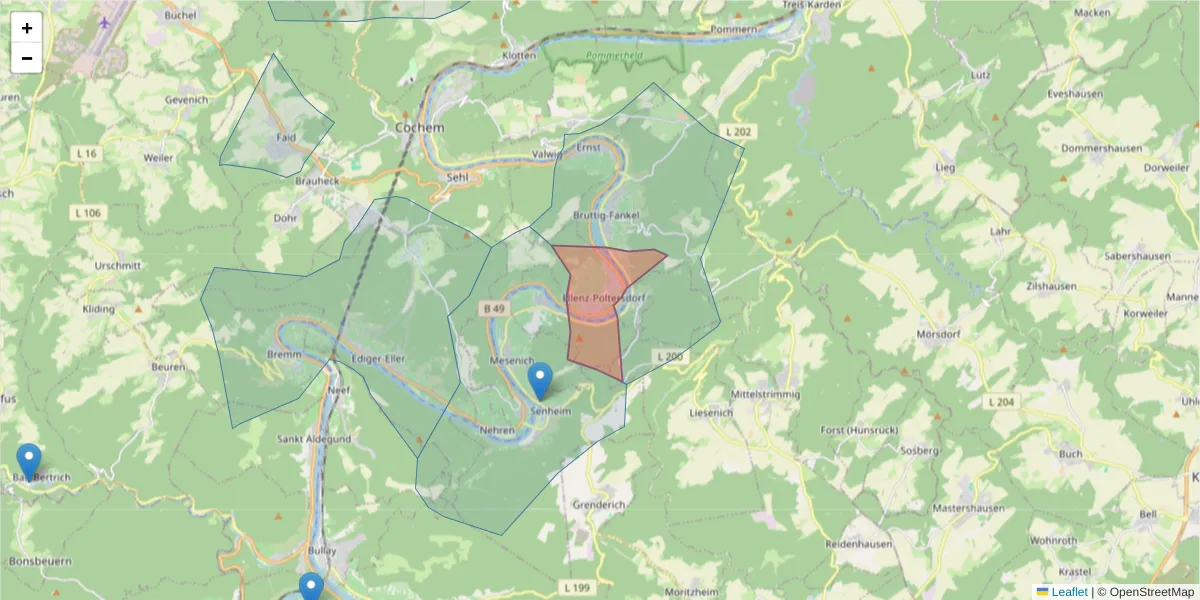 Karte des Postleitzahlen Bereichs  und der umliegenden Postleitzahlen in Deutschland
