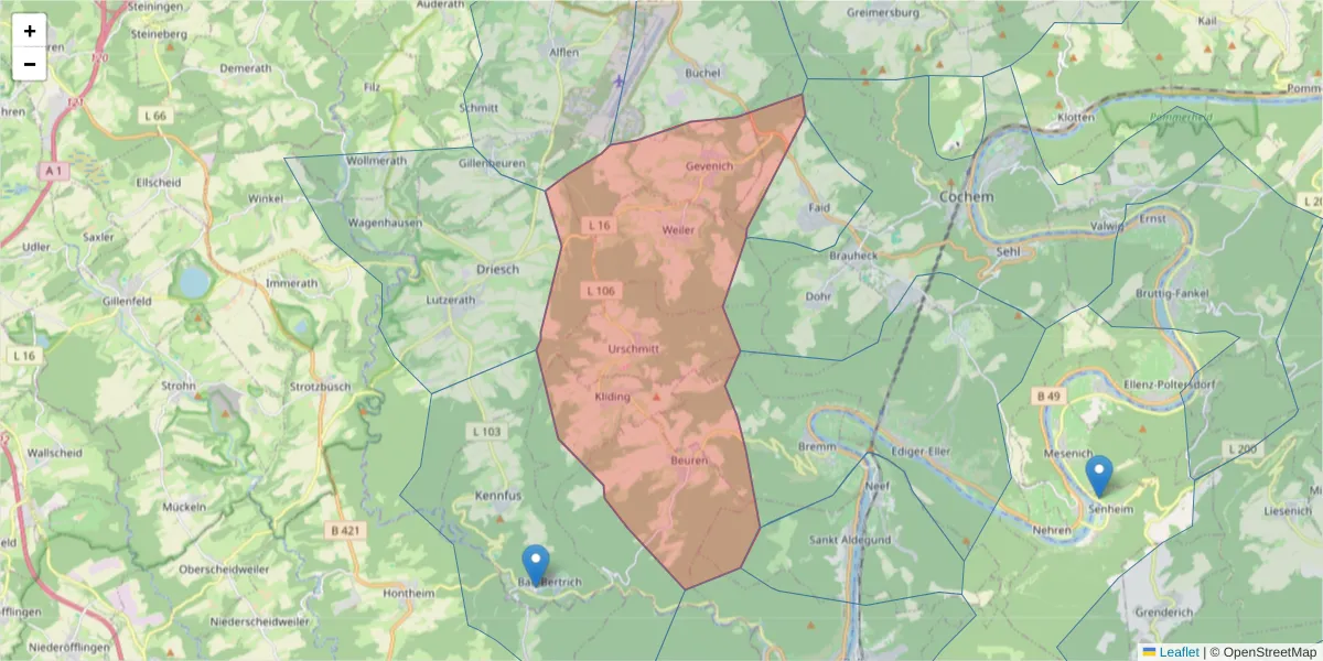 Karte des Postleitzahlen Bereichs  und der umliegenden Postleitzahlen in Deutschland