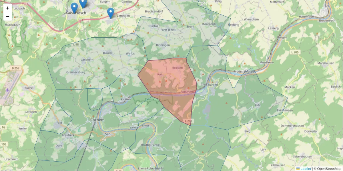 Karte des Postleitzahlen Bereichs  und der umliegenden Postleitzahlen in Deutschland
