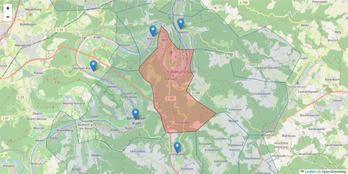 Karte des Postleitzahlen Bereichs  und der umliegenden Postleitzahlen in Deutschland