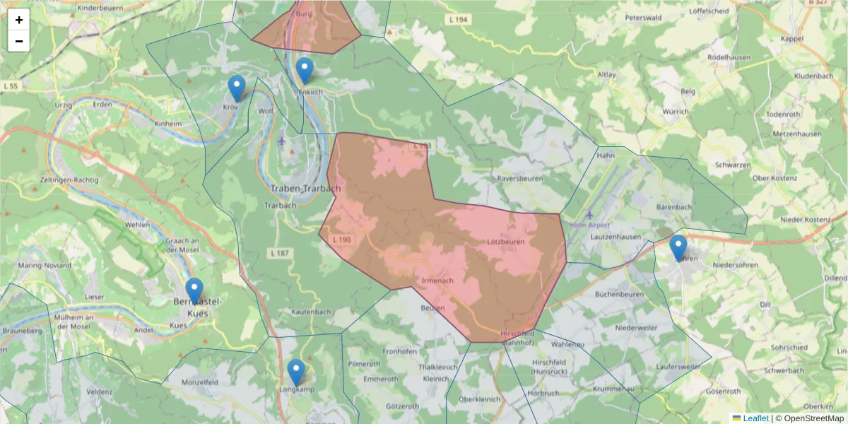 Karte des Postleitzahlen Bereichs  und der umliegenden Postleitzahlen in Deutschland