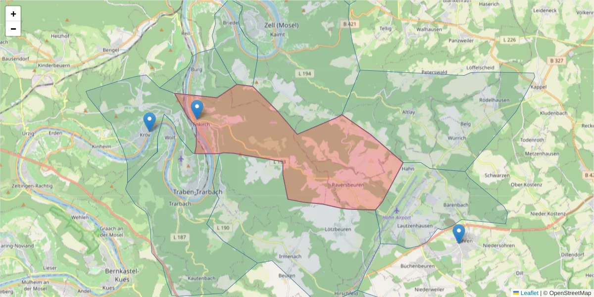 Karte des Postleitzahlen Bereichs  und der umliegenden Postleitzahlen in Deutschland