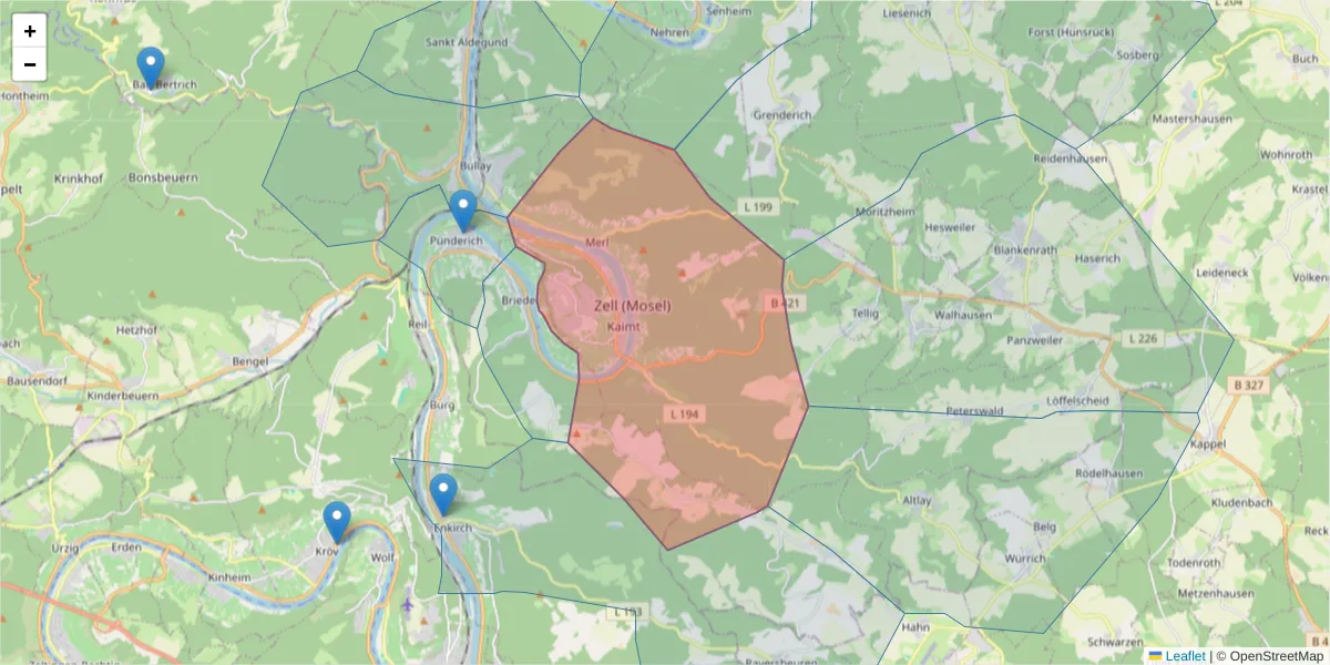 Karte des Postleitzahlen Bereichs  und der umliegenden Postleitzahlen in Deutschland