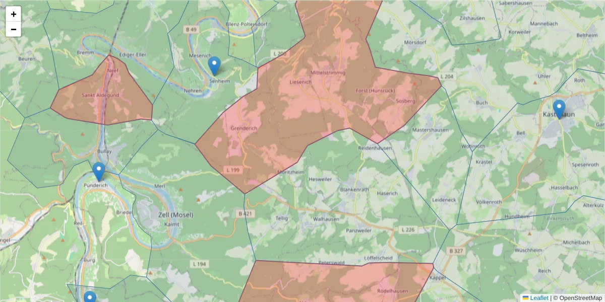 Karte des Postleitzahlen Bereichs  und der umliegenden Postleitzahlen in Deutschland