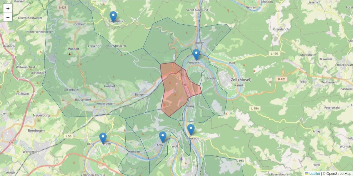 Karte des Postleitzahlen Bereichs  und der umliegenden Postleitzahlen in Deutschland