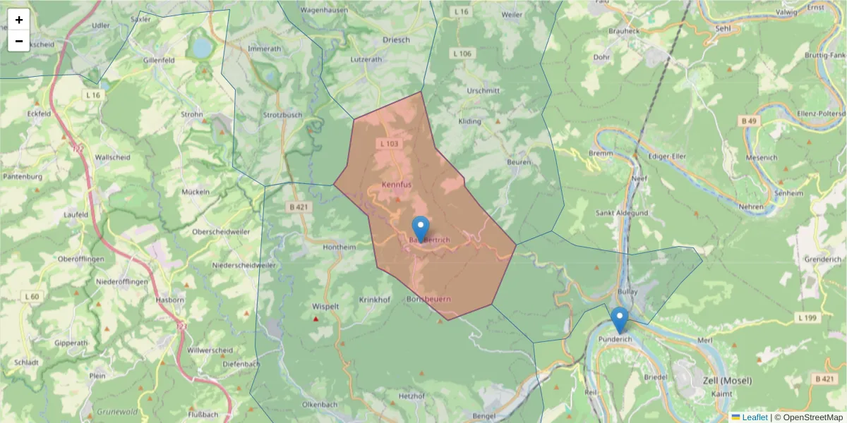 Karte des Postleitzahlen Bereichs  und der umliegenden Postleitzahlen in Deutschland