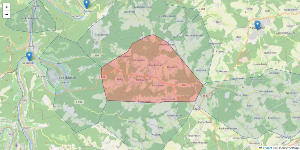 Karte des Postleitzahlen Bereichs  und der umliegenden Postleitzahlen in Deutschland