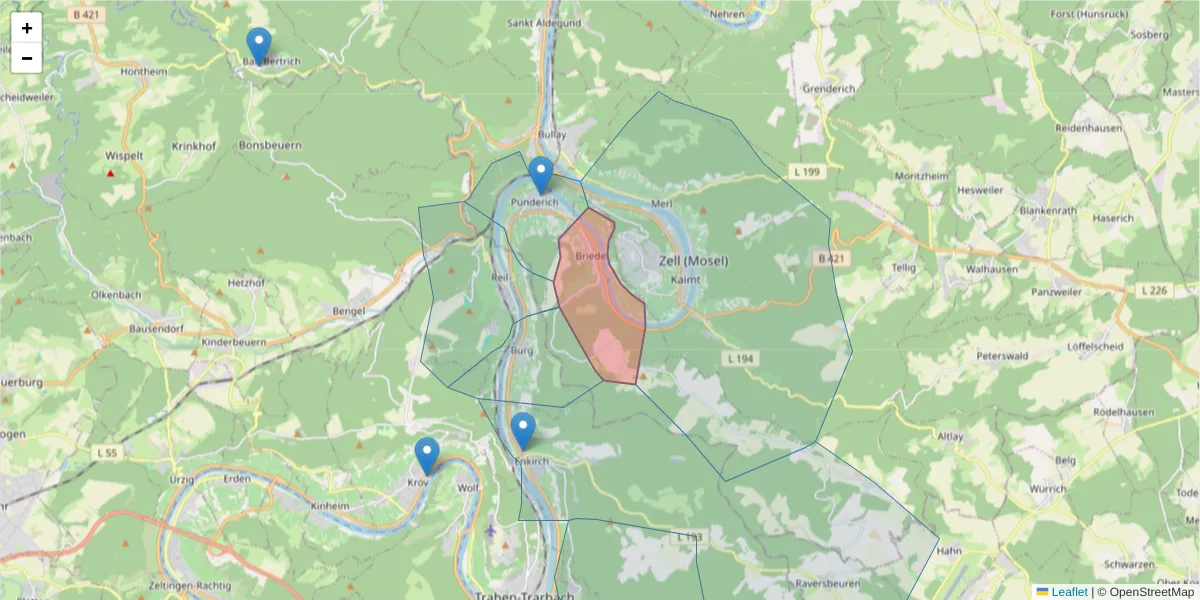 Karte des Postleitzahlen Bereichs  und der umliegenden Postleitzahlen in Deutschland