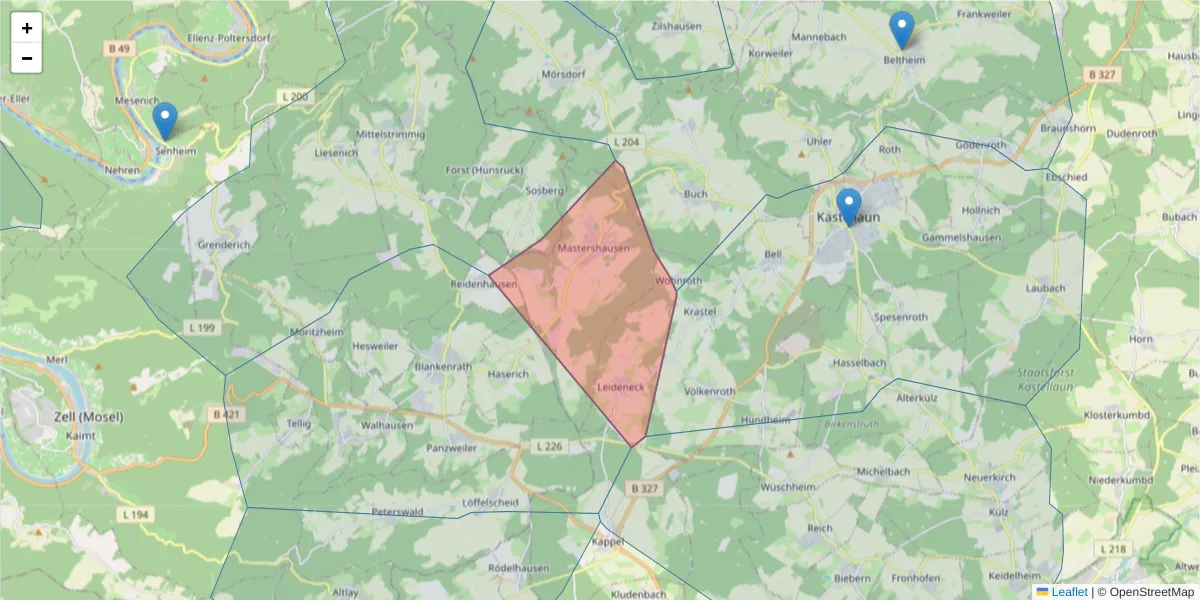 Karte des Postleitzahlen Bereichs  und der umliegenden Postleitzahlen in Deutschland