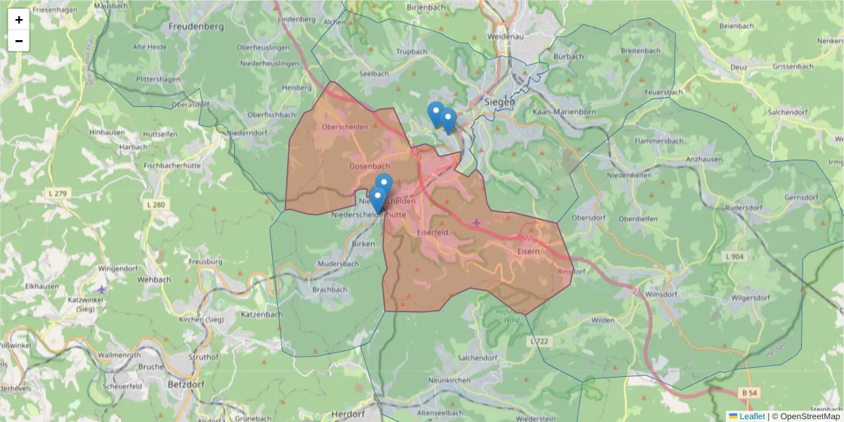 Karte des Postleitzahlen Bereichs  und der umliegenden Postleitzahlen in Deutschland