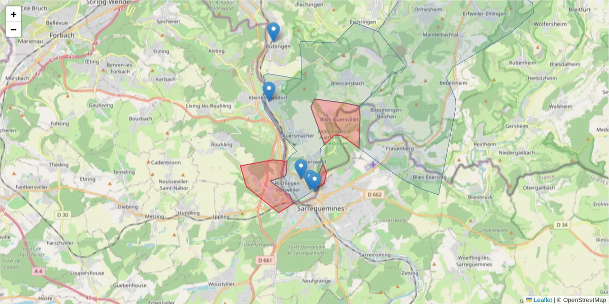 Karte des Postleitzahlen Bereichs  und der umliegenden Postleitzahlen in Deutschland