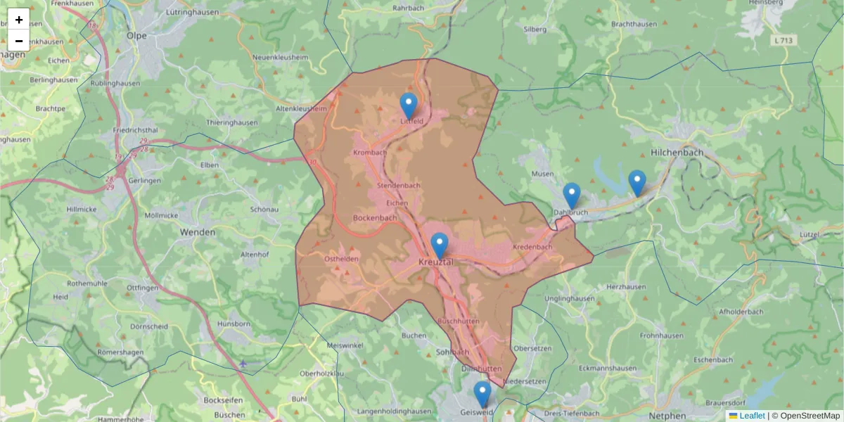 Karte des Postleitzahlen Bereichs  und der umliegenden Postleitzahlen in Deutschland