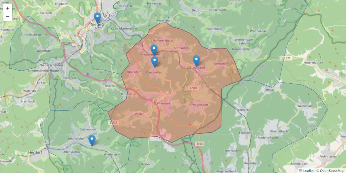 Karte des Postleitzahlen Bereichs  und der umliegenden Postleitzahlen in Deutschland