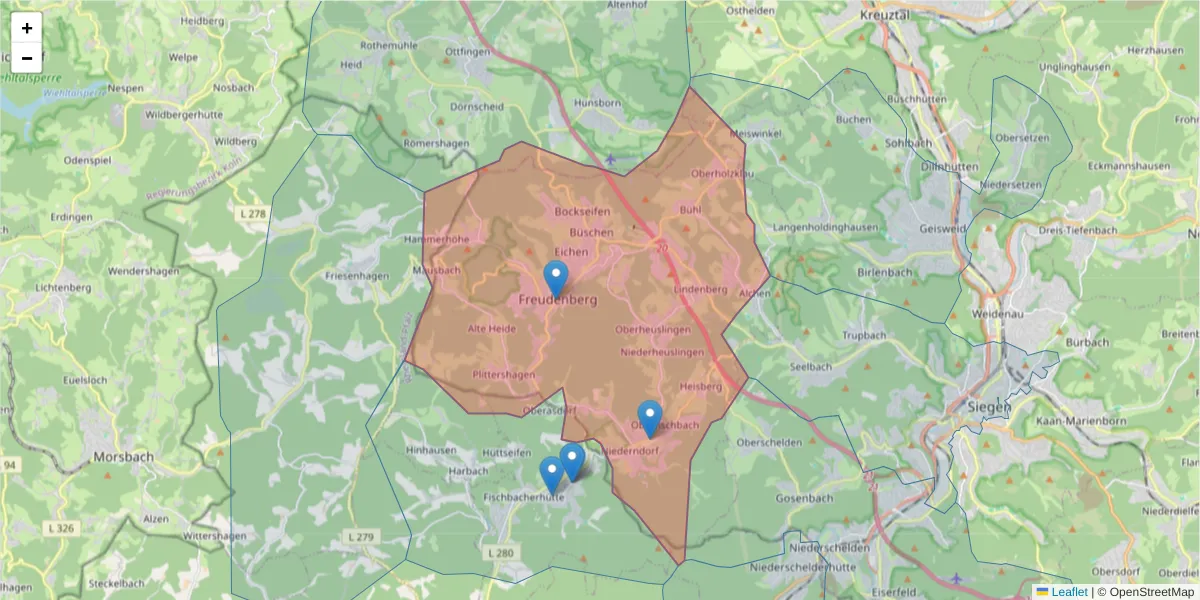 Karte des Postleitzahlen Bereichs  und der umliegenden Postleitzahlen in Deutschland