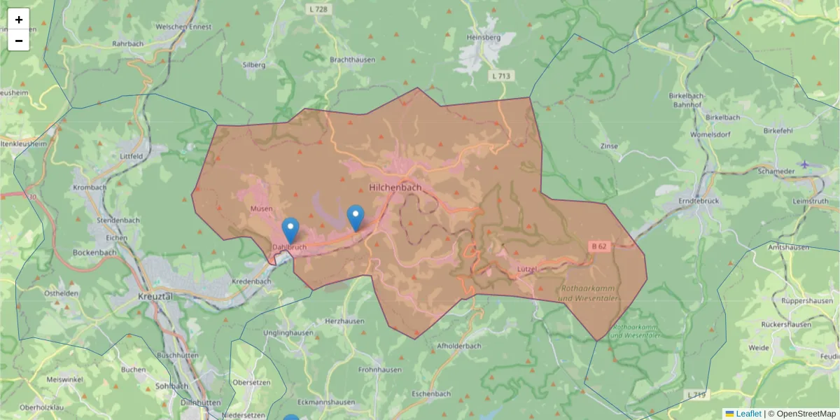 Karte des Postleitzahlen Bereichs  und der umliegenden Postleitzahlen in Deutschland